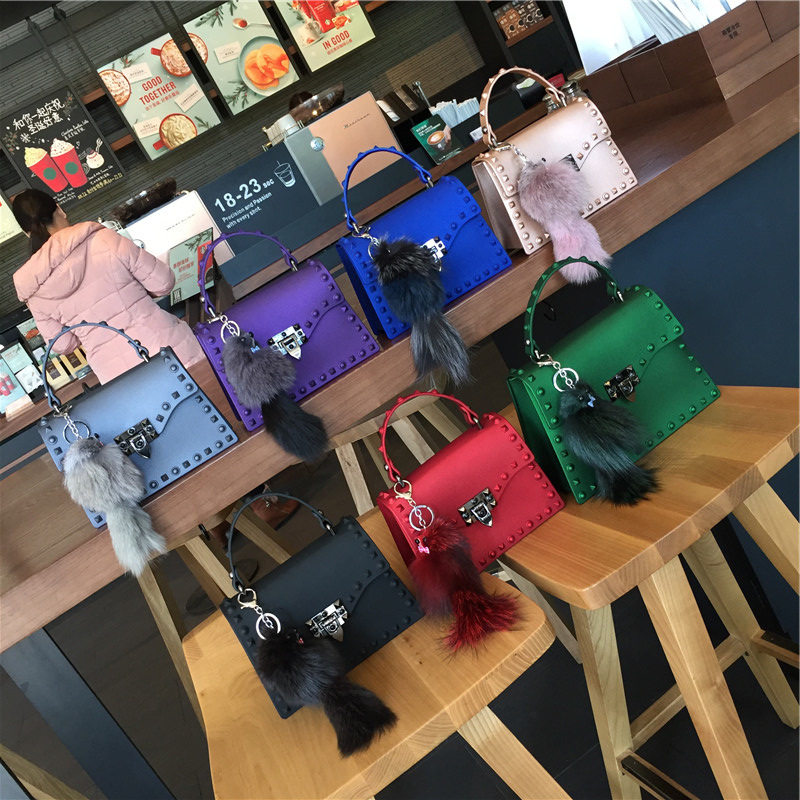 2022 European and American New Fashion Frosted and Matte PVC Gel Bag Trendy Colorful Crystals Rivet Hand-Carrying Shoulder Messenger Bag