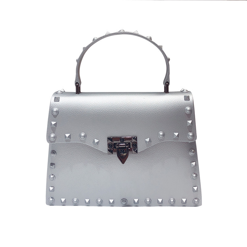 2022 European and American New Fashion Frosted and Matte PVC Gel Bag Trendy Colorful Crystals Rivet Hand-Carrying Shoulder Messenger Bag