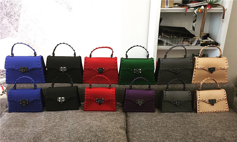 2022 European and American New Fashion Frosted and Matte PVC Gel Bag Trendy Colorful Crystals Rivet Hand-Carrying Shoulder Messenger Bag