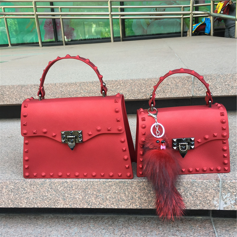 2022 European and American New Fashion Frosted and Matte PVC Gel Bag Trendy Colorful Crystals Rivet Hand-Carrying Shoulder Messenger Bag