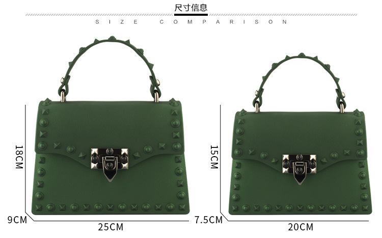 2022 European and American New Fashion Frosted and Matte PVC Gel Bag Trendy Colorful Crystals Rivet Hand-Carrying Shoulder Messenger Bag