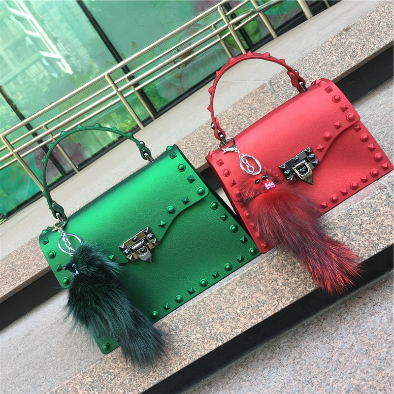 2022 European and American New Fashion Frosted and Matte PVC Gel Bag Trendy Colorful Crystals Rivet Hand-Carrying Shoulder Messenger Bag
