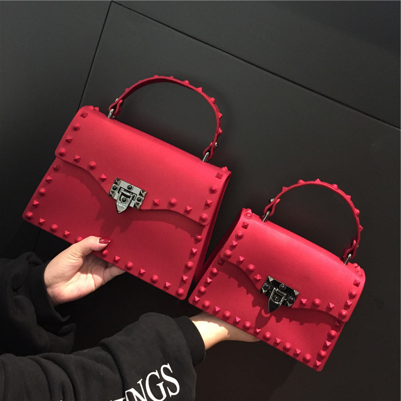2022 European and American New Fashion Frosted and Matte PVC Gel Bag Trendy Colorful Crystals Rivet Hand-Carrying Shoulder Messenger Bag