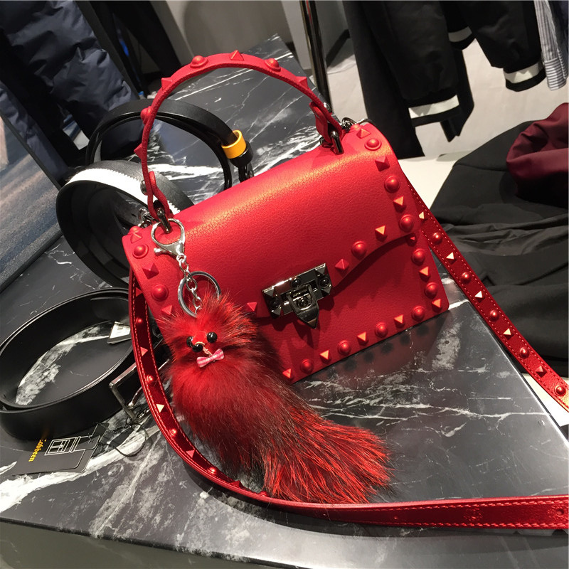 2022 European and American New Fashion Frosted and Matte PVC Gel Bag Trendy Colorful Crystals Rivet Hand-Carrying Shoulder Messenger Bag