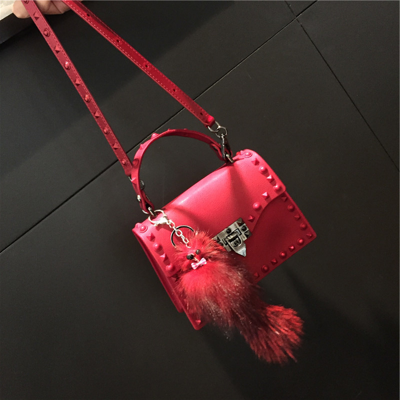 2022 European and American New Fashion Frosted and Matte PVC Gel Bag Trendy Colorful Crystals Rivet Hand-Carrying Shoulder Messenger Bag