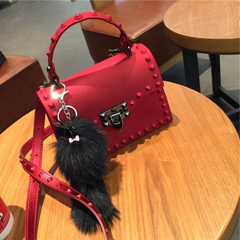2022 European and American New Fashion Frosted and Matte PVC Gel Bag Trendy Colorful Crystals Rivet Hand-Carrying Shoulder Messenger Bag