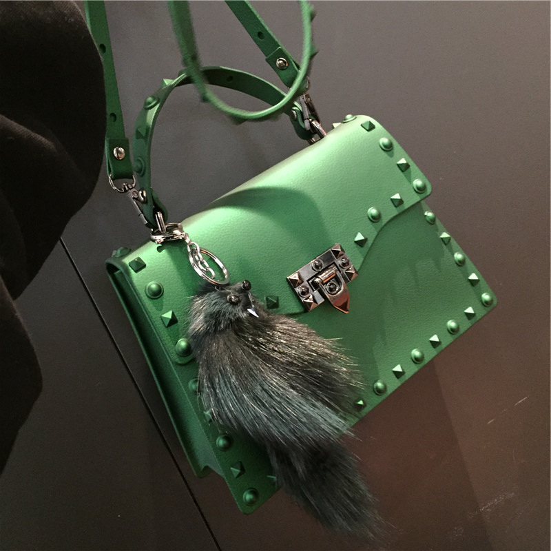 2022 European and American New Fashion Frosted and Matte PVC Gel Bag Trendy Colorful Crystals Rivet Hand-Carrying Shoulder Messenger Bag