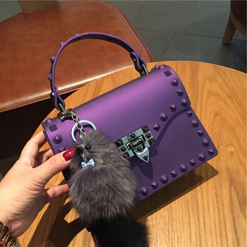 2022 European and American New Fashion Frosted and Matte PVC Gel Bag Trendy Colorful Crystals Rivet Hand-Carrying Shoulder Messenger Bag