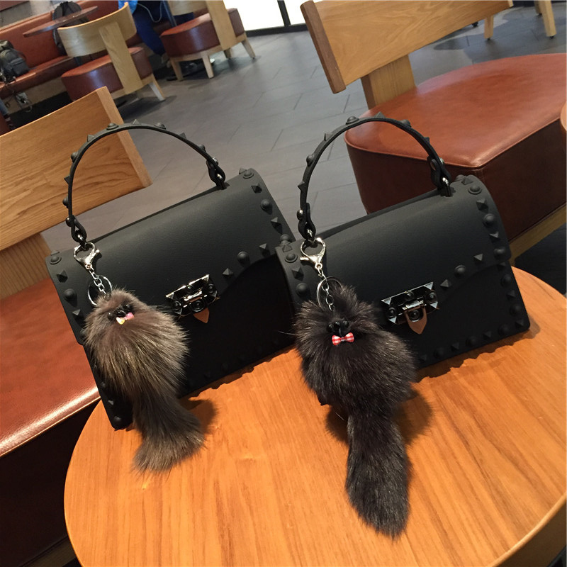 2022 European and American New Fashion Frosted and Matte PVC Gel Bag Trendy Colorful Crystals Rivet Hand-Carrying Shoulder Messenger Bag