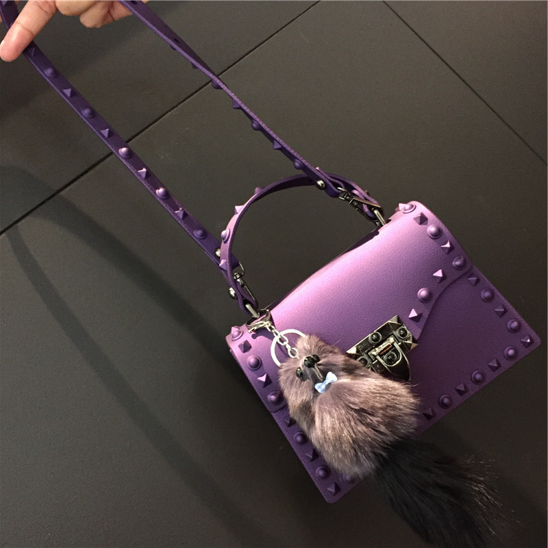 2022 European and American New Fashion Frosted and Matte PVC Gel Bag Trendy Colorful Crystals Rivet Hand-Carrying Shoulder Messenger Bag