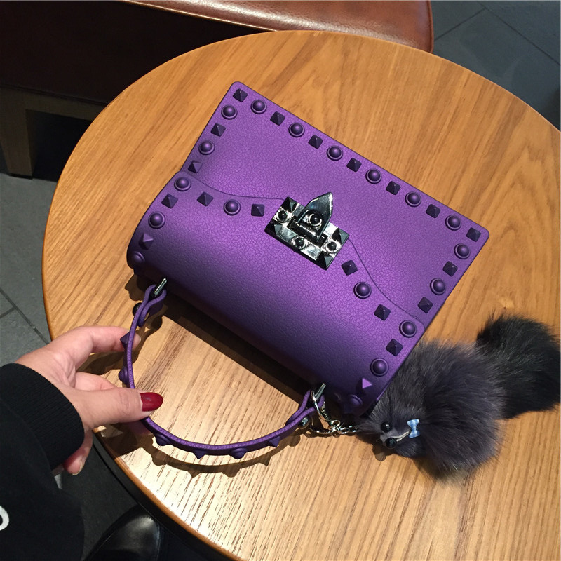 2022 European and American New Fashion Frosted and Matte PVC Gel Bag Trendy Colorful Crystals Rivet Hand-Carrying Shoulder Messenger Bag