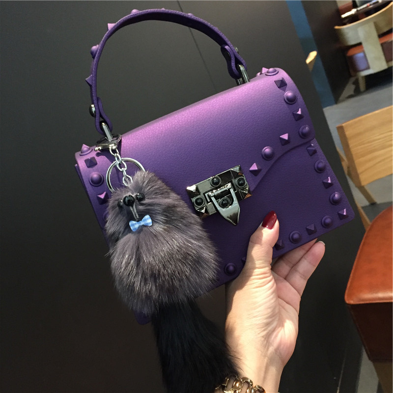 2022 European and American New Fashion Frosted and Matte PVC Gel Bag Trendy Colorful Crystals Rivet Hand-Carrying Shoulder Messenger Bag