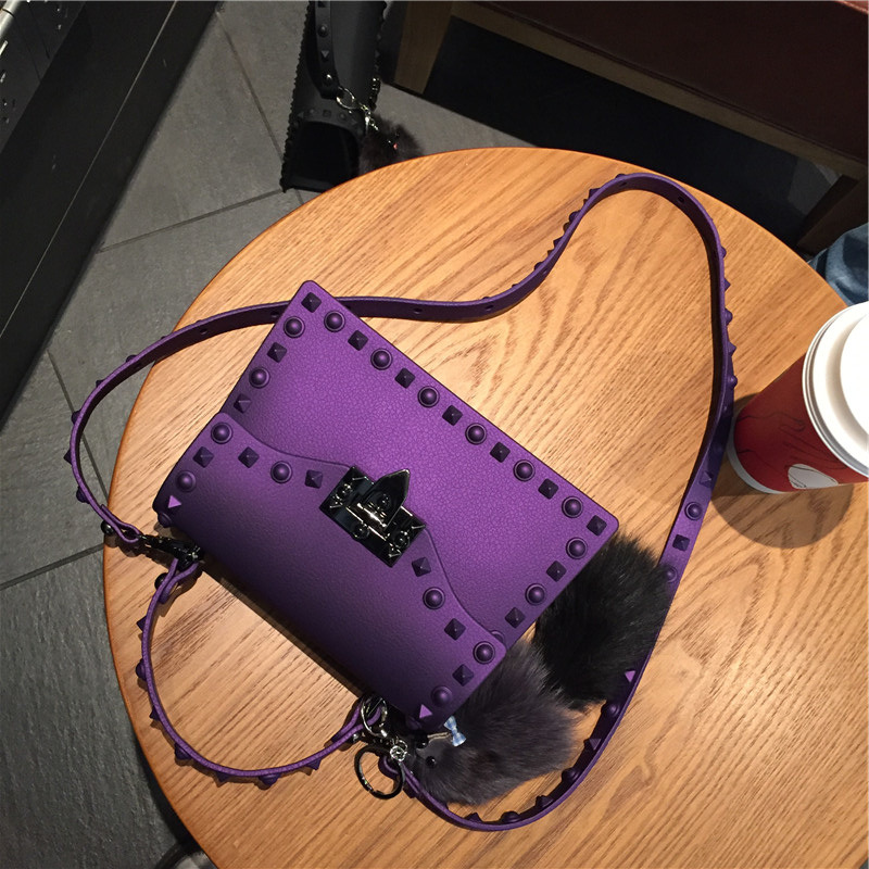 2022 European and American New Fashion Frosted and Matte PVC Gel Bag Trendy Colorful Crystals Rivet Hand-Carrying Shoulder Messenger Bag