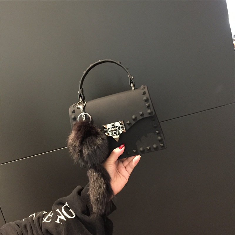2022 European and American New Fashion Frosted and Matte PVC Gel Bag Trendy Colorful Crystals Rivet Hand-Carrying Shoulder Messenger Bag