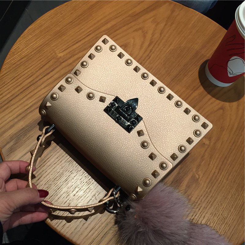 2022 European and American New Fashion Frosted and Matte PVC Gel Bag Trendy Colorful Crystals Rivet Hand-Carrying Shoulder Messenger Bag