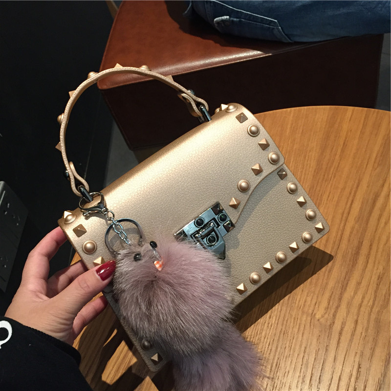 2022 European and American New Fashion Frosted and Matte PVC Gel Bag Trendy Colorful Crystals Rivet Hand-Carrying Shoulder Messenger Bag