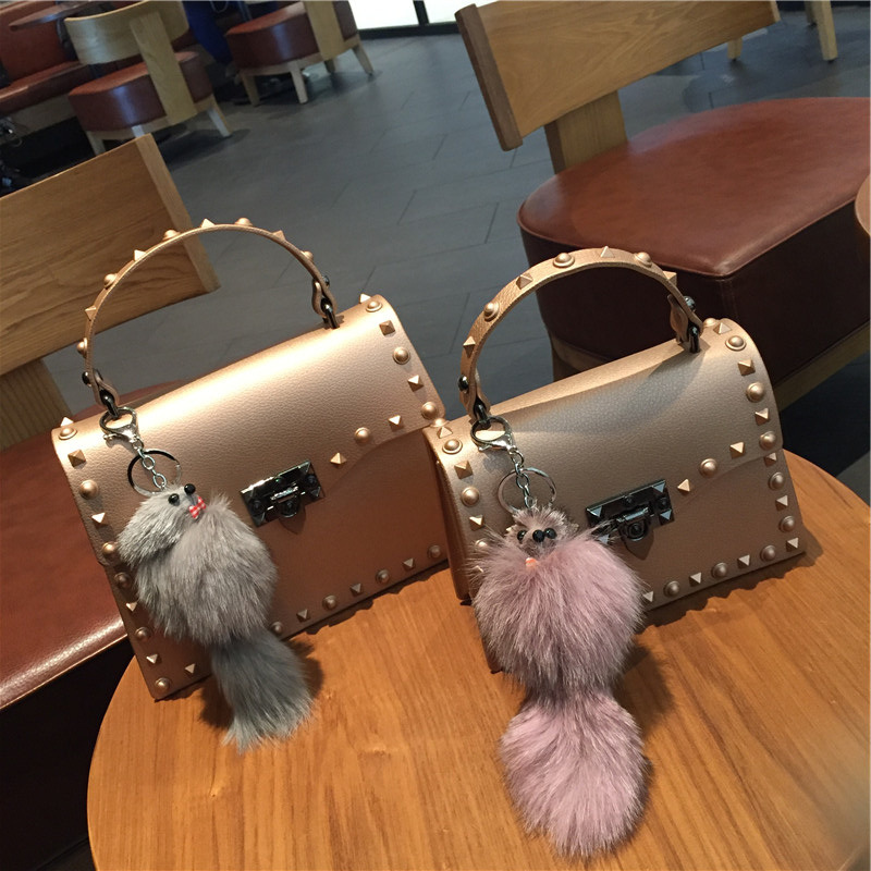 2022 European and American New Fashion Frosted and Matte PVC Gel Bag Trendy Colorful Crystals Rivet Hand-Carrying Shoulder Messenger Bag