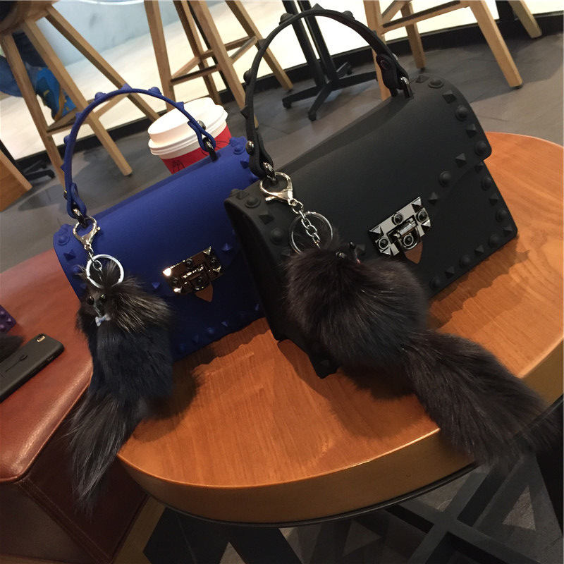 2022 European and American New Fashion Frosted and Matte PVC Gel Bag Trendy Colorful Crystals Rivet Hand-Carrying Shoulder Messenger Bag