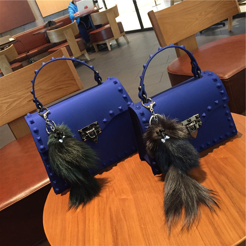 2022 European and American New Fashion Frosted and Matte PVC Gel Bag Trendy Colorful Crystals Rivet Hand-Carrying Shoulder Messenger Bag