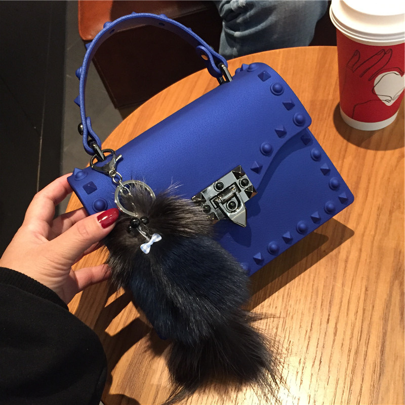 2022 European and American New Fashion Frosted and Matte PVC Gel Bag Trendy Colorful Crystals Rivet Hand-Carrying Shoulder Messenger Bag