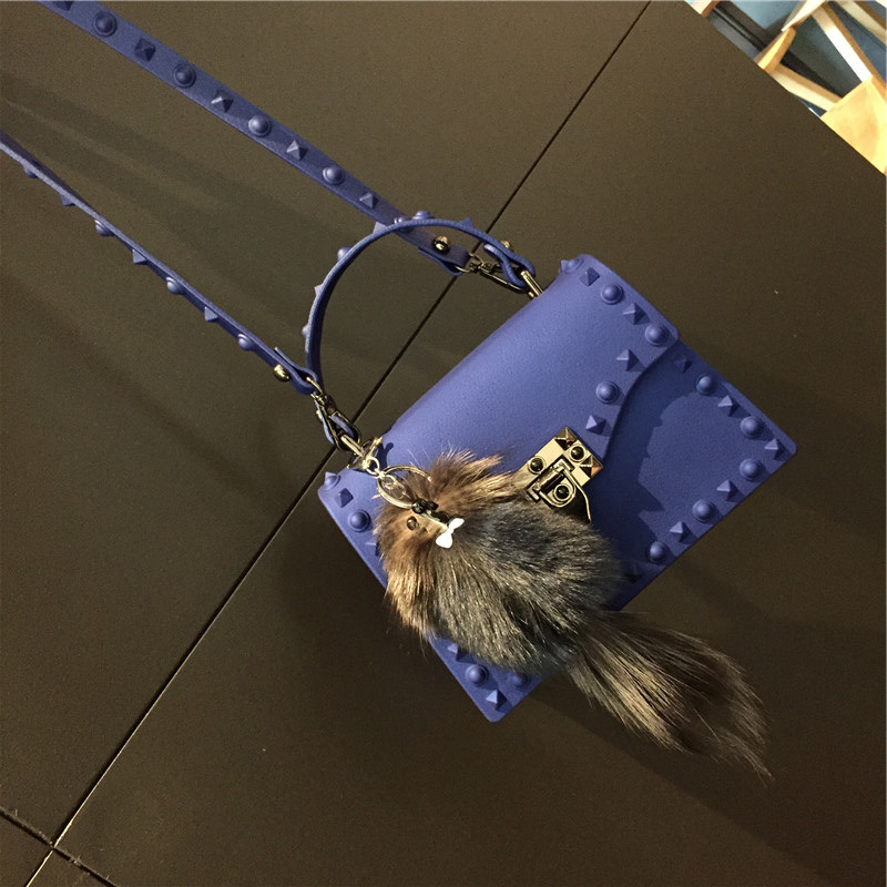 2022 European and American New Fashion Frosted and Matte PVC Gel Bag Trendy Colorful Crystals Rivet Hand-Carrying Shoulder Messenger Bag