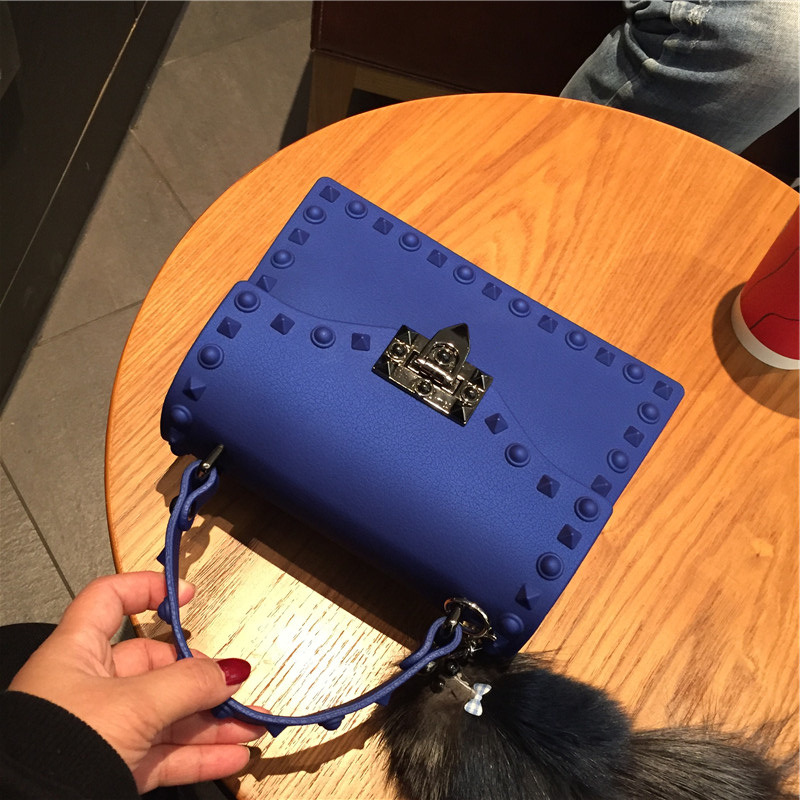 2022 European and American New Fashion Frosted and Matte PVC Gel Bag Trendy Colorful Crystals Rivet Hand-Carrying Shoulder Messenger Bag