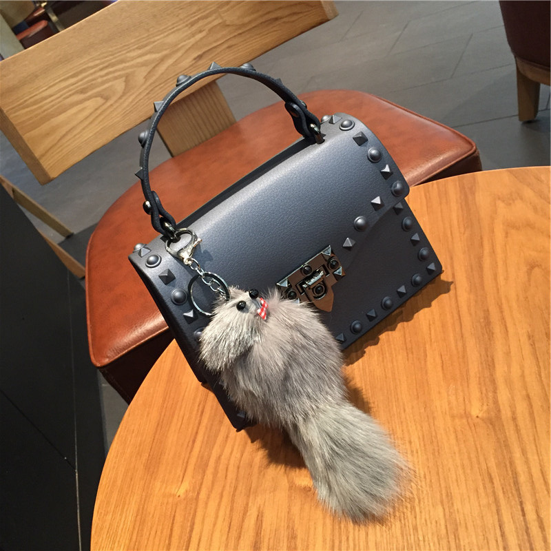 2022 European and American New Fashion Frosted and Matte PVC Gel Bag Trendy Colorful Crystals Rivet Hand-Carrying Shoulder Messenger Bag