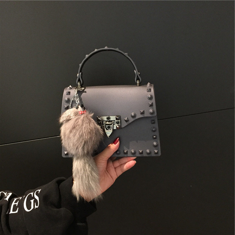 2022 European and American New Fashion Frosted and Matte PVC Gel Bag Trendy Colorful Crystals Rivet Hand-Carrying Shoulder Messenger Bag