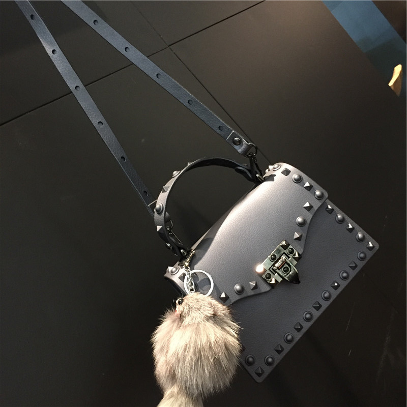 2022 European and American New Fashion Frosted and Matte PVC Gel Bag Trendy Colorful Crystals Rivet Hand-Carrying Shoulder Messenger Bag