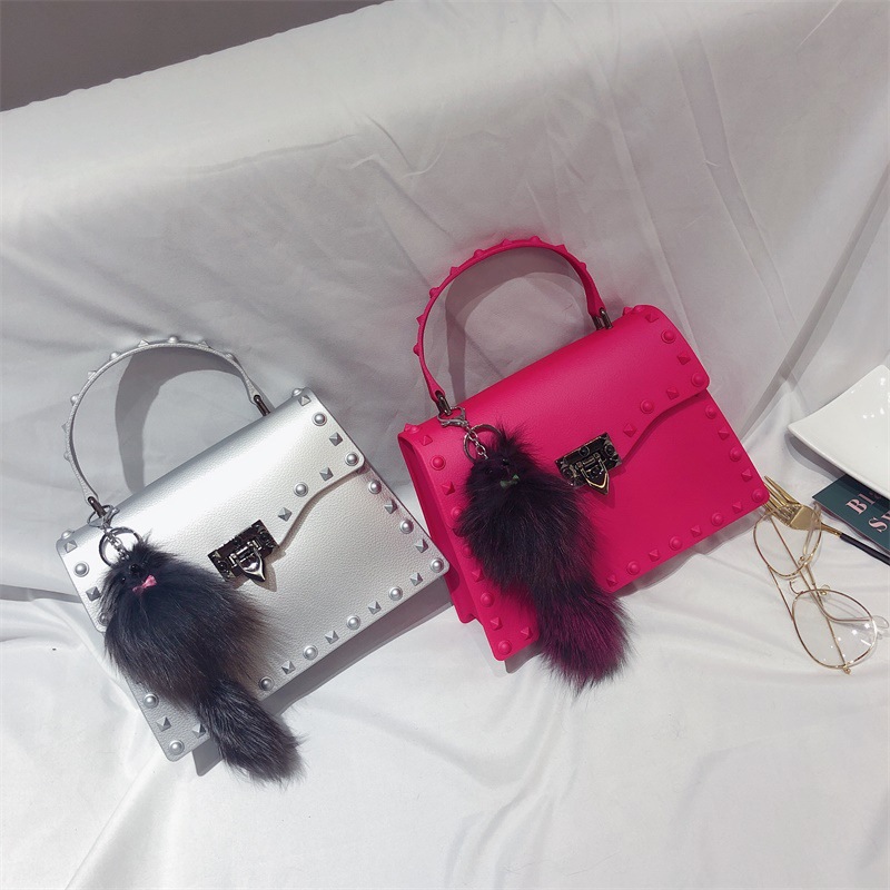 2022 European and American New Fashion Frosted and Matte PVC Gel Bag Trendy Colorful Crystals Rivet Hand-Carrying Shoulder Messenger Bag