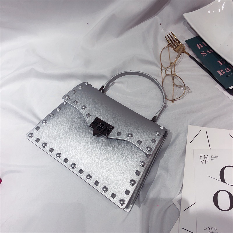 2022 European and American New Fashion Frosted and Matte PVC Gel Bag Trendy Colorful Crystals Rivet Hand-Carrying Shoulder Messenger Bag