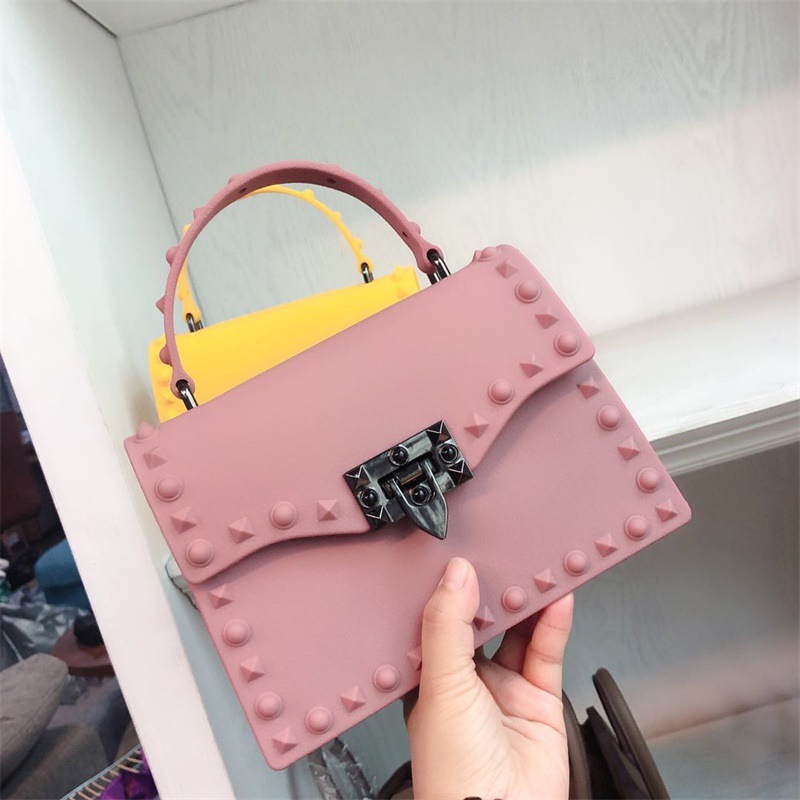 2022 European and American New Fashion Frosted and Matte PVC Gel Bag Trendy Colorful Crystals Rivet Hand-Carrying Shoulder Messenger Bag