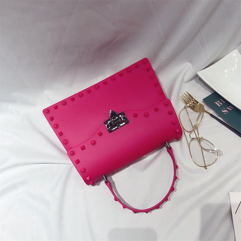 2022 European and American New Fashion Frosted and Matte PVC Gel Bag Trendy Colorful Crystals Rivet Hand-Carrying Shoulder Messenger Bag