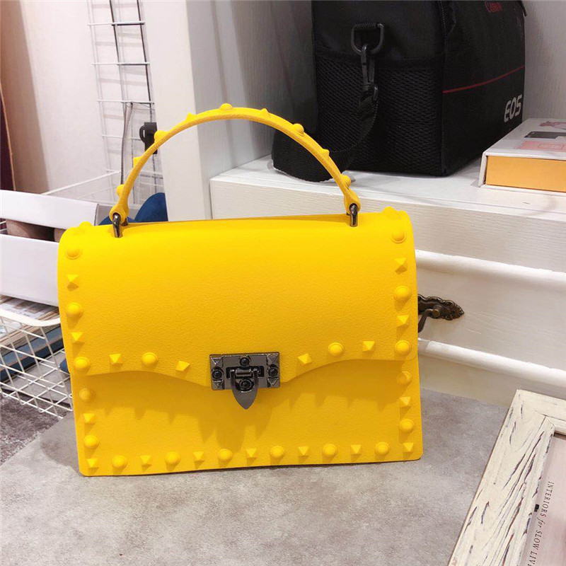 2022 European and American New Fashion Frosted and Matte PVC Gel Bag Trendy Colorful Crystals Rivet Hand-Carrying Shoulder Messenger Bag