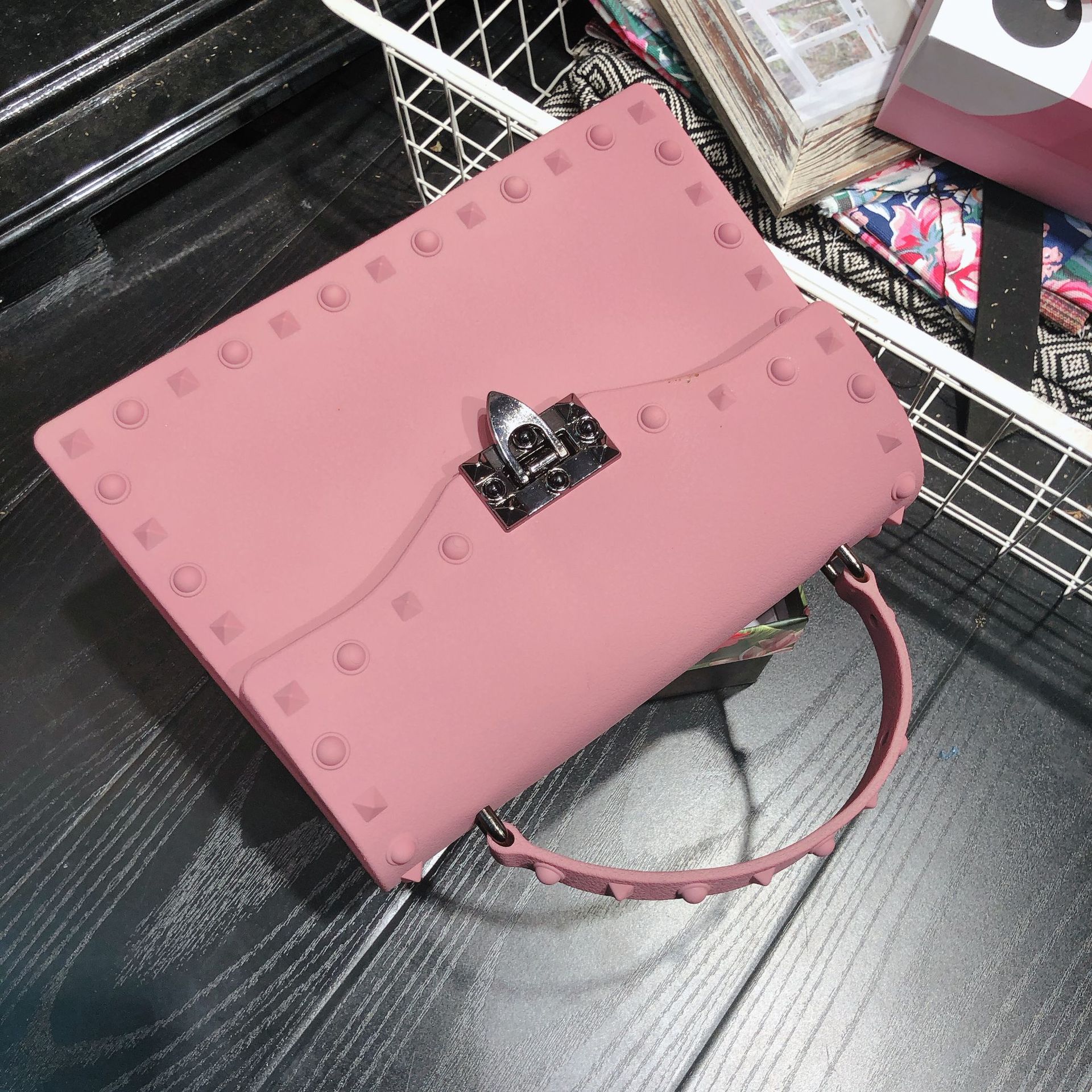 2022 European and American New Fashion Frosted and Matte PVC Gel Bag Trendy Colorful Crystals Rivet Hand-Carrying Shoulder Messenger Bag