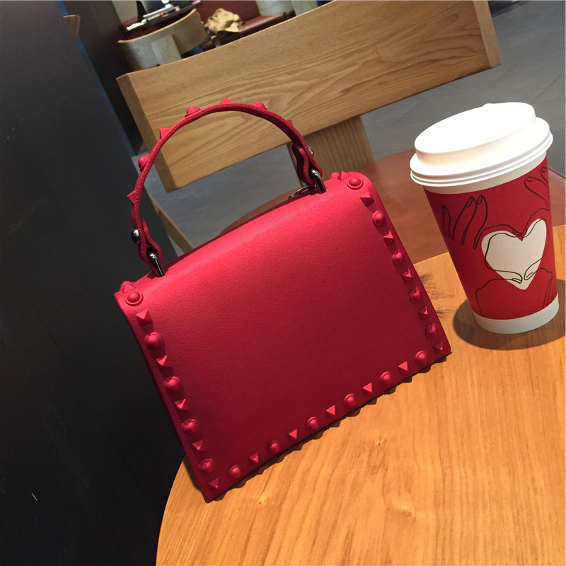 2022 European and American New Fashion Frosted and Matte PVC Gel Bag Trendy Colorful Crystals Rivet Hand-Carrying Shoulder Messenger Bag
