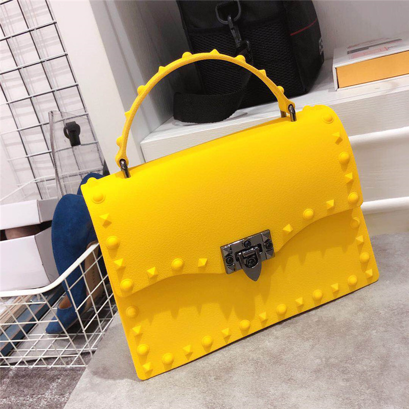 2022 European and American New Fashion Frosted and Matte PVC Gel Bag Trendy Colorful Crystals Rivet Hand-Carrying Shoulder Messenger Bag