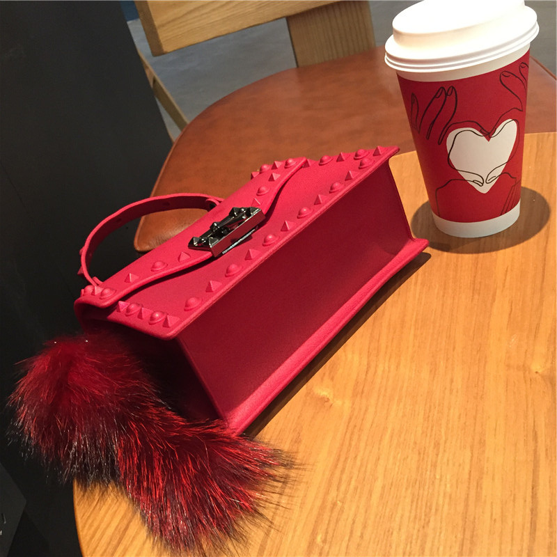 2022 European and American New Fashion Frosted and Matte PVC Gel Bag Trendy Colorful Crystals Rivet Hand-Carrying Shoulder Messenger Bag