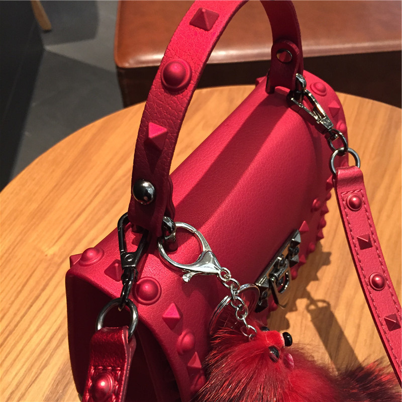 2022 European and American New Fashion Frosted and Matte PVC Gel Bag Trendy Colorful Crystals Rivet Hand-Carrying Shoulder Messenger Bag
