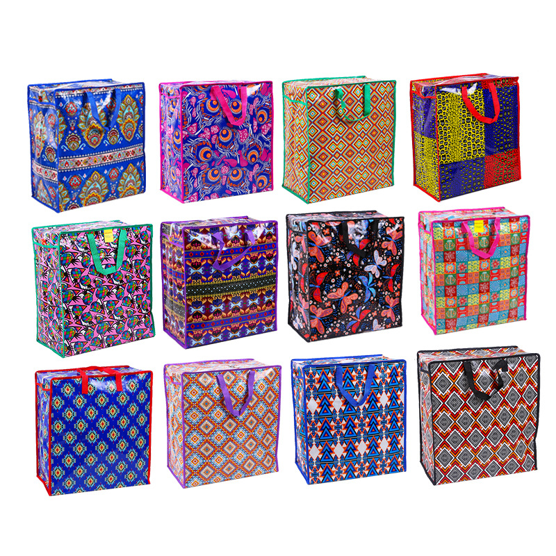 Factory Wholesale Portable Woven Bag Color Printing Film Moving Buggy Bag Shopping Packing Bag Clothes Finishing Quilt Bag
