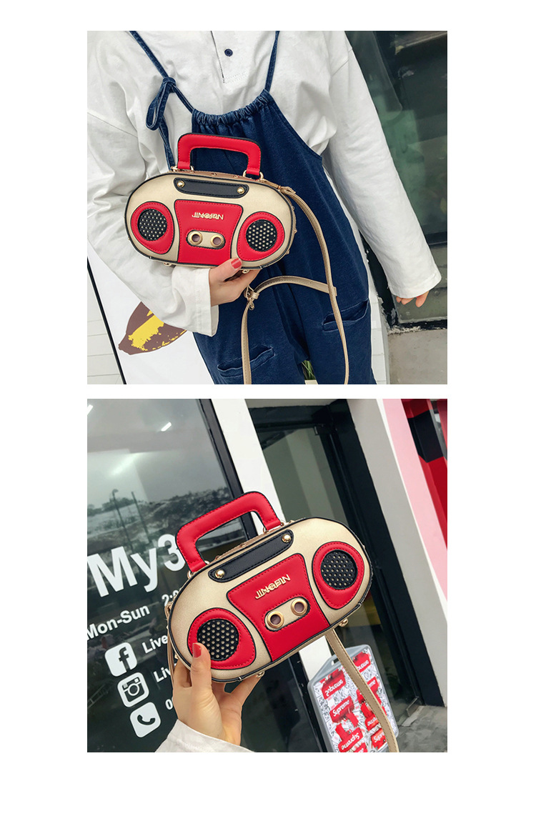 European and American Fashion Simulation Three-Dimensional Shoulder Bag Funny Personality Radio Style Crossbody Rivet Crossbody Bag Women