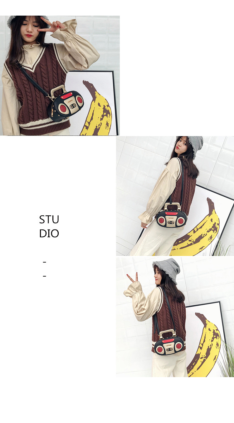 European and American Fashion Simulation Three-Dimensional Shoulder Bag Funny Personality Radio Style Crossbody Rivet Crossbody Bag Women