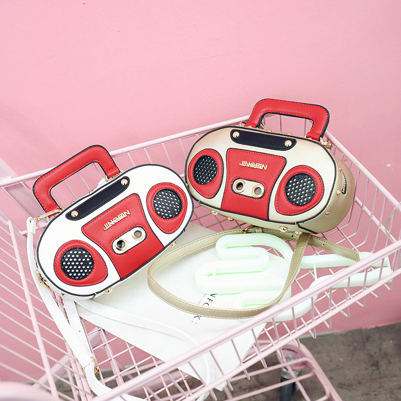 European and American Fashion Simulation Three-Dimensional Shoulder Bag Funny Personality Radio Style Crossbody Rivet Crossbody Bag Women