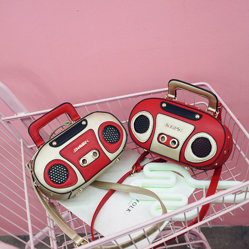 European and American Fashion Simulation Three-Dimensional Shoulder Bag Funny Personality Radio Style Crossbody Rivet Crossbody Bag Women