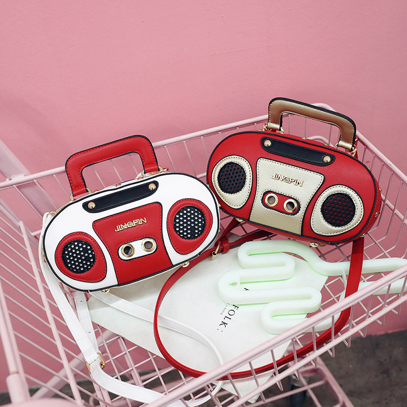 European and American Fashion Simulation Three-Dimensional Shoulder Bag Funny Personality Radio Style Crossbody Rivet Crossbody Bag Women