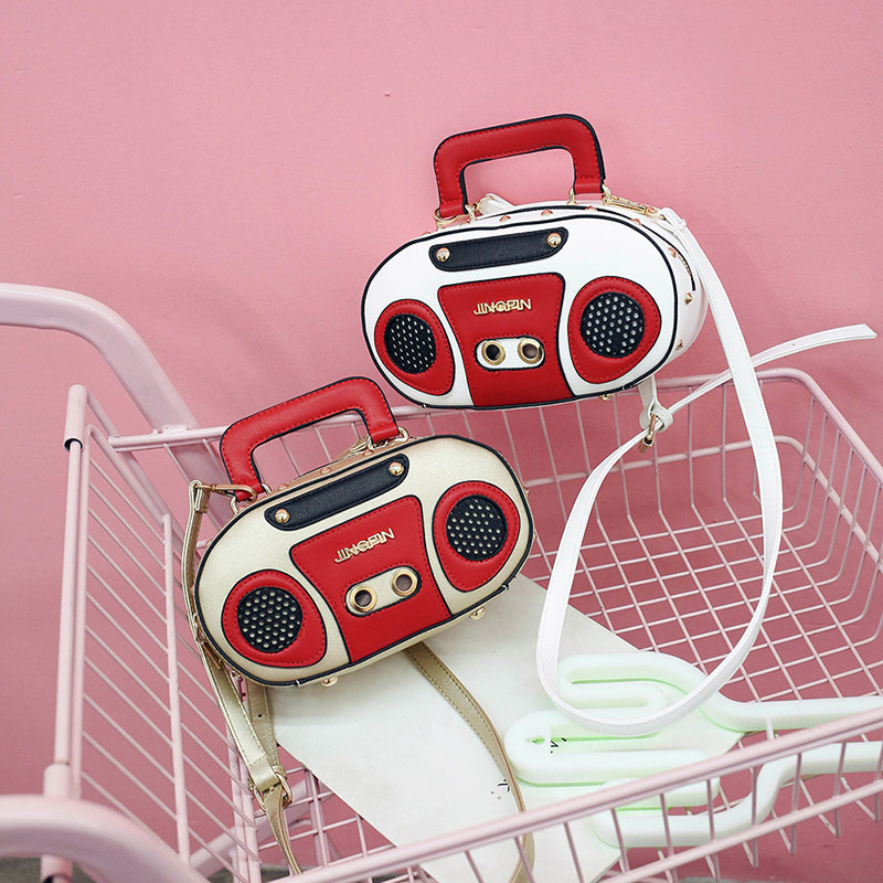 European and American Fashion Simulation Three-Dimensional Shoulder Bag Funny Personality Radio Style Crossbody Rivet Crossbody Bag Women