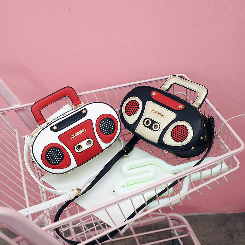 European and American Fashion Simulation Three-Dimensional Shoulder Bag Funny Personality Radio Style Crossbody Rivet Crossbody Bag Women