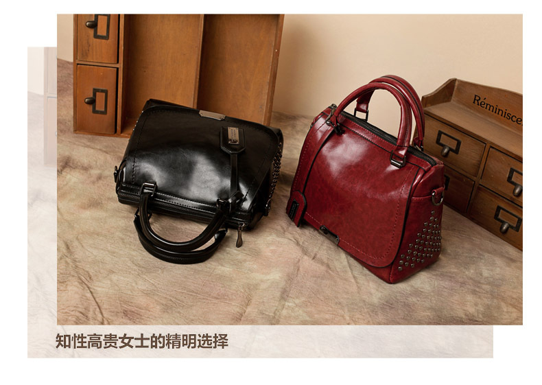 Foreign Trade New Women's Bag European and American Retro Handbag Oily Leather Rivet Women's Bag Crossbody Bag Women's Shoulder Bag One Piece Dropshipping Foreign Trade New Women's Bag European and American Retro Handbag Oily Leather Rivet Women's Bag Crossbody Bag Women's Shoulder Bag One Piece Dropshipping
