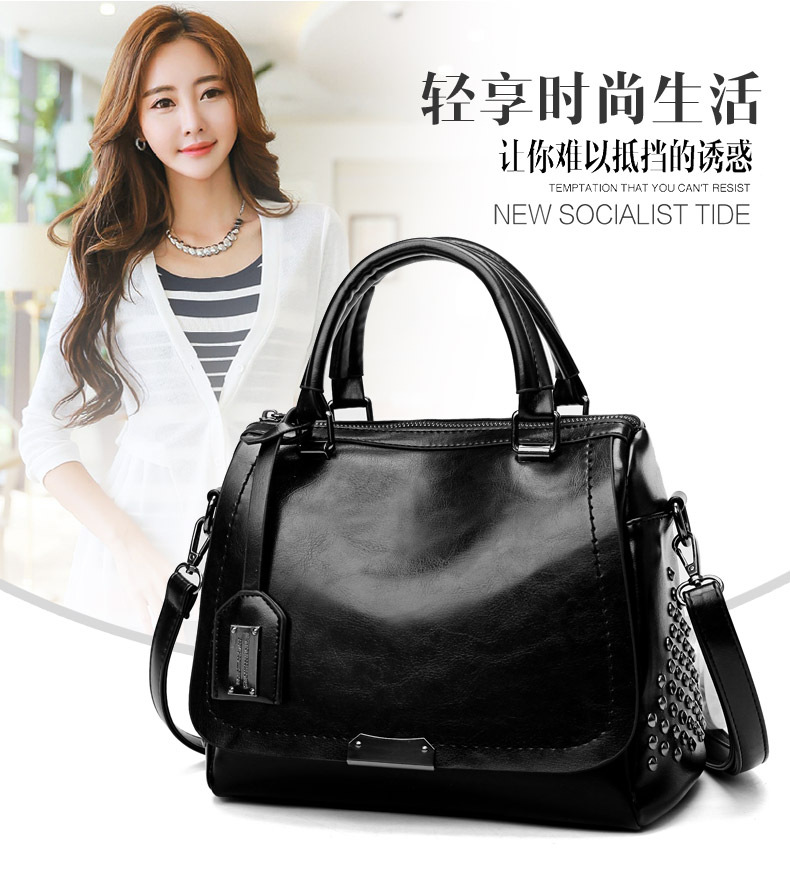 Foreign Trade New Women's Bag European and American Retro Handbag Oily Leather Rivet Women's Bag Crossbody Bag Women's Shoulder Bag One Piece Dropshipping Foreign Trade New Women's Bag European and American Retro Handbag Oily Leather Rivet Women's Bag Crossbody Bag Women's Shoulder Bag One Piece Dropshipping
