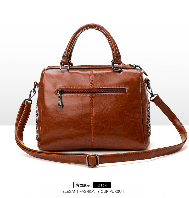 Foreign Trade New Women's Bag European and American Retro Handbag Oily Leather Rivet Women's Bag Crossbody Bag Women's Shoulder Bag One Piece Dropshipping Foreign Trade New Women's Bag European and American Retro Handbag Oily Leather Rivet Women's Bag Crossbody Bag Women's Shoulder Bag One Piece Dropshipping